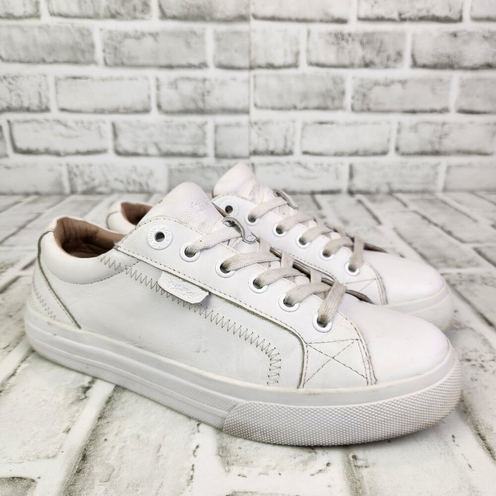 Taos Plim Soul Lux Women's Sz 7 White Leather Lace Up Casual Fashion Sneakers